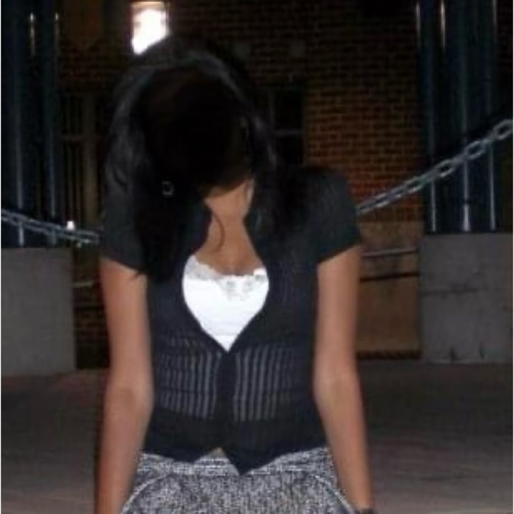 Express - Stylish Scuba Material Black Striped and Sheer Button Down Shirt - XS